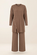 Ensemble deux pièces taupe, tunique à boutons et pantalon large
