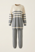 Ensemble tunique rayée et pantalon large – Gris et écru